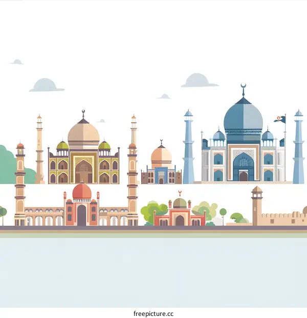 Illustration of Famous Mosques Around The World
