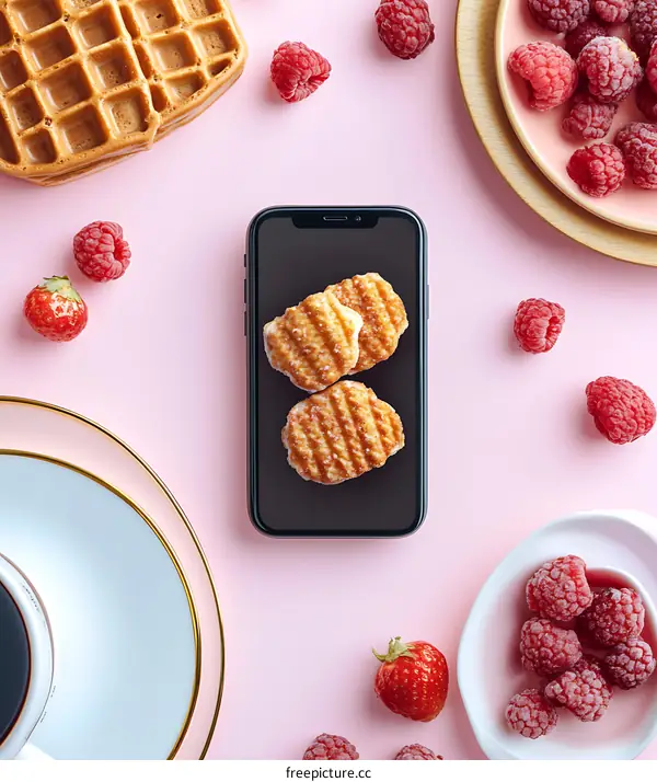 Flat Lay Food Photography With Smartphone and Raspberries