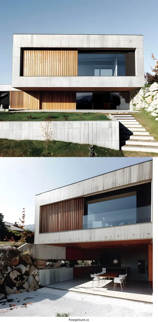 Modern House with Concrete and Wood Facade