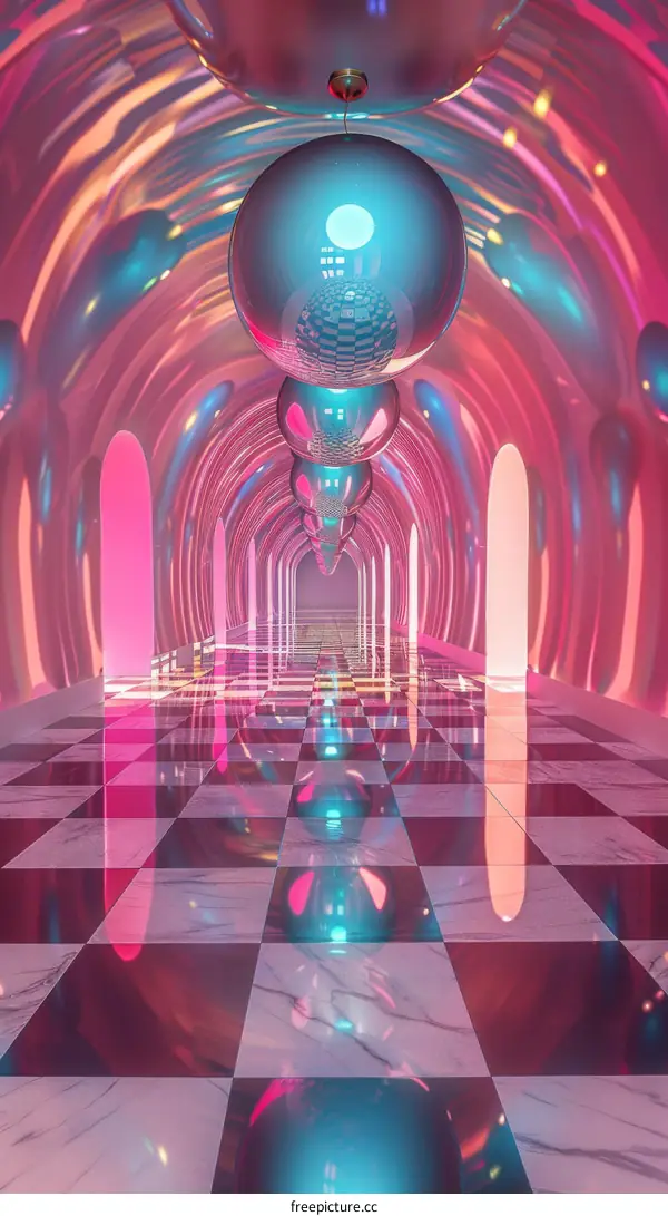 Retro Futuristic Sci-Fi Tunnel with Pink and Blue Lights