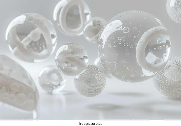 3D Glass Spheres Rendered on White