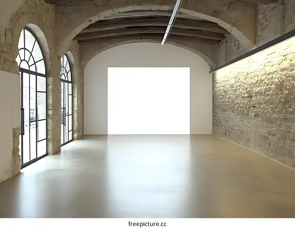 Empty Room with Brick Wall and Archway