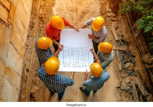 Construction Workers Reviewing Building Plans