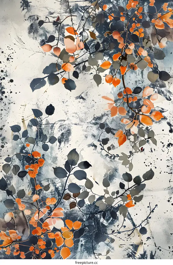 Abstract Watercolor Painting of Leaves and Branches
