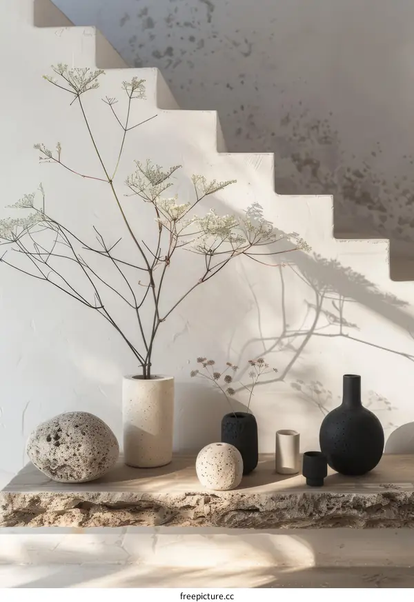 A Still Life of Ceramics and Natural Elements