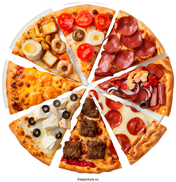 [Transparent Background PNG]Eight Slices Of Pizza On White Plate