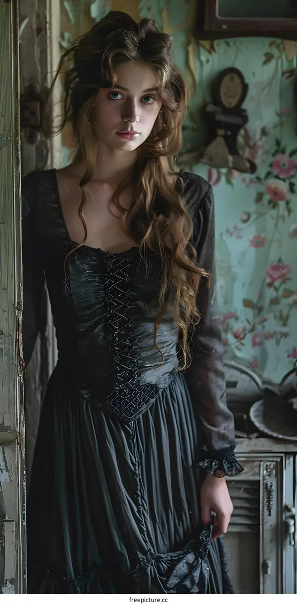 portrait of a beautiful girl in a black dress