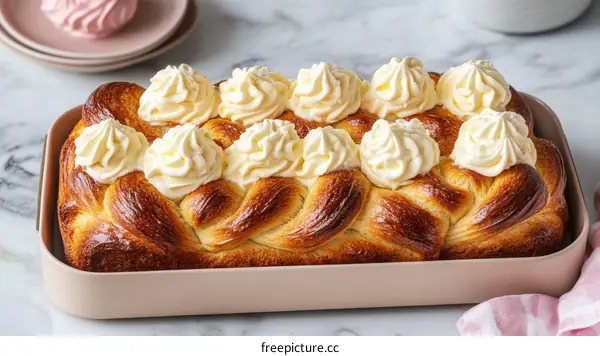 Deliciously Decorated Braided Bread with Whipped Cream