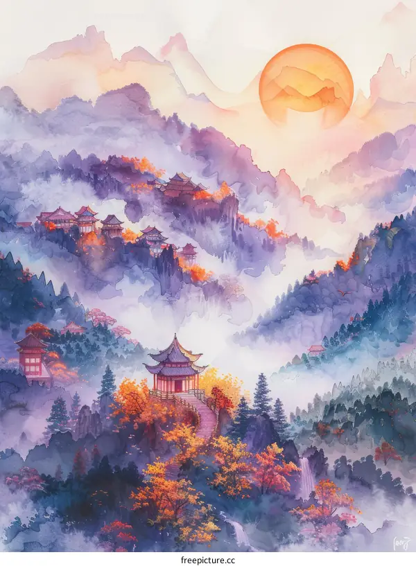 Tranquil Dawn Over Misty Mountains