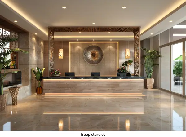 Modern Hotel Lobby Interior Design Illustration