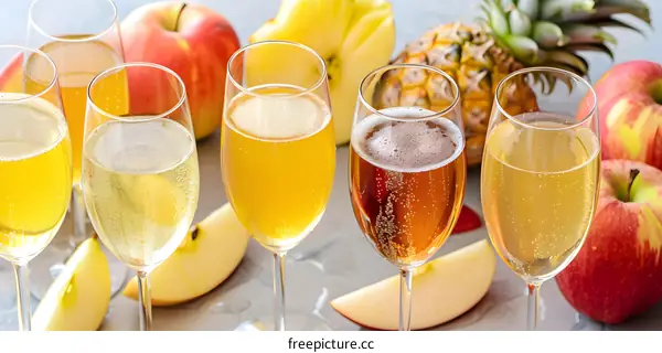 Apple and Pineapple Cider Cocktail Glasses on White Background