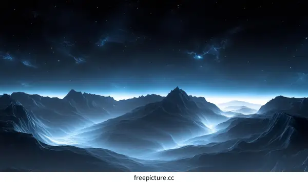 Alien Planet Mountain Landscape at Night