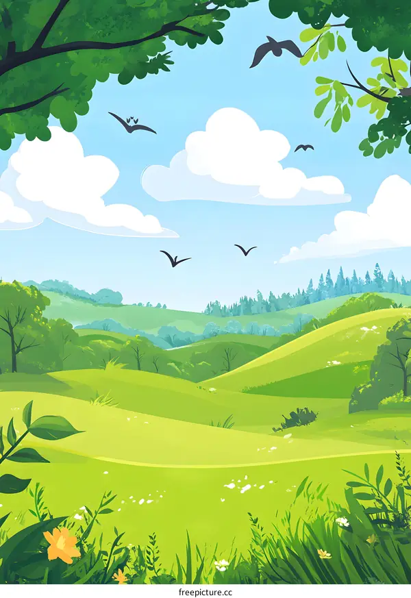Green Meadow Summer Landscape Illustration