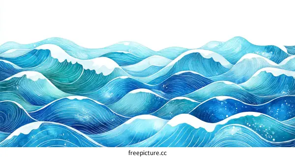 Watercolor Painting of Azure Waves