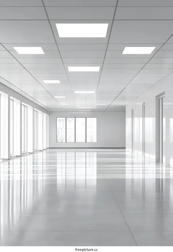 Modern Office Interior Design With White Walls And Ceiling