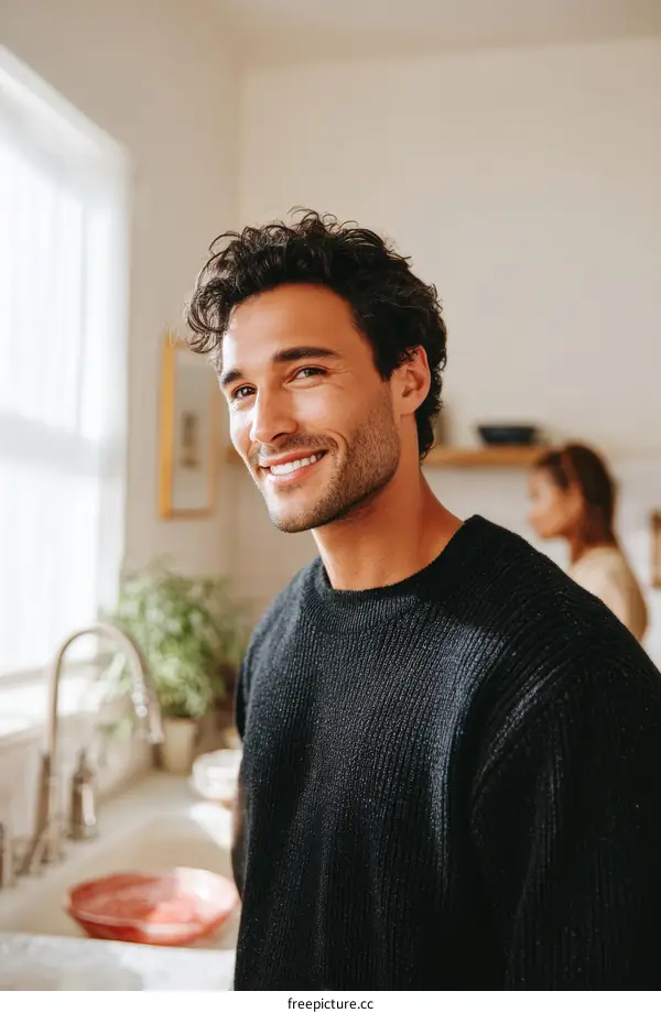 Happy Man in a Cozy Kitchen