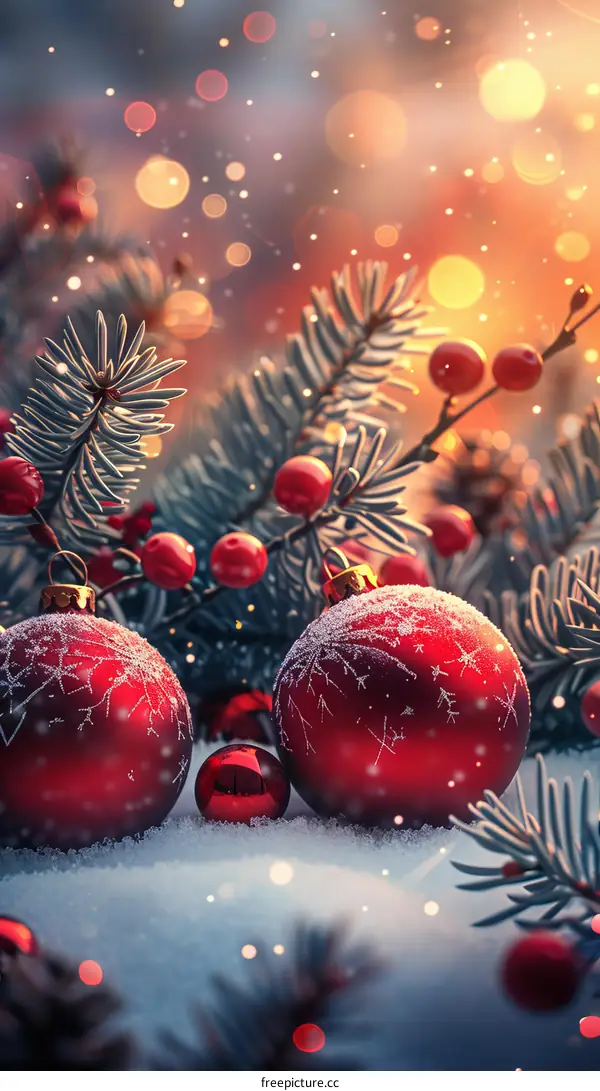 Festive Christmas Decorations in Red, Green, and White with Snowflakes