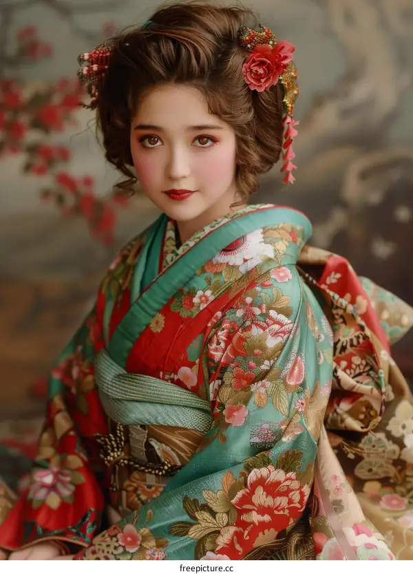 Portrait of a young woman in a kimono