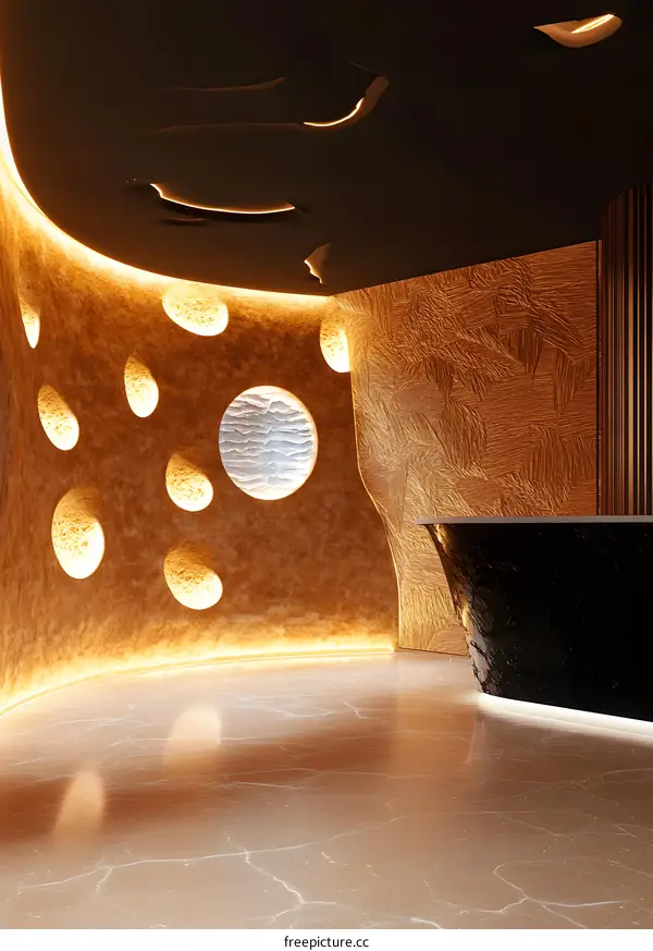 Modern Minimalist Interior Design with Curved Walls and Circular Windows