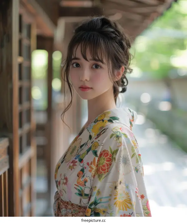 Asian Woman in Traditional Japanese Kimono
