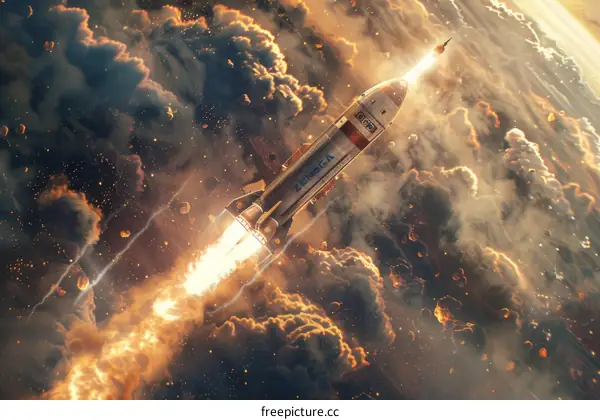 A Space Rocket Launches from Earth