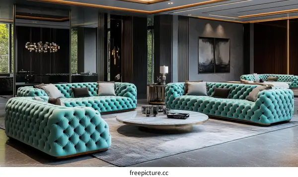 Modern Luxury Teal Sectional Sofa in a Stylish Living Room