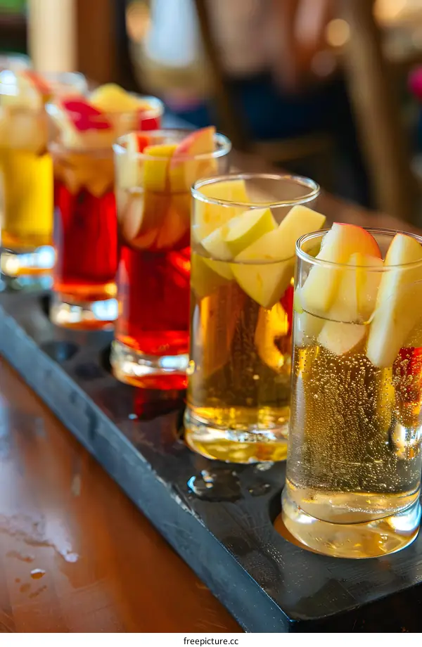 Apple Cider Tasting Flight with Slices of Apple