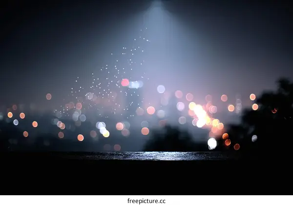 Night Cityscape Bokeh Background with Dark Table