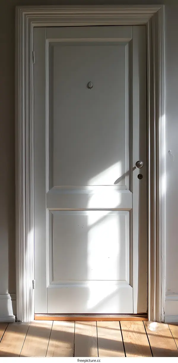 White Door with Sunlight on Wooden Floor