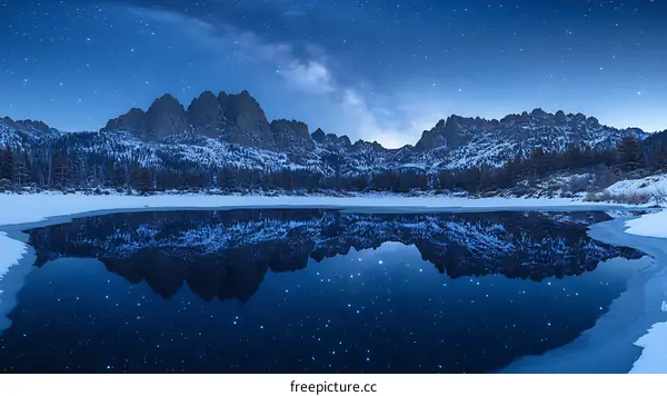 Winter Night Sky Reflection on Frozen Lake