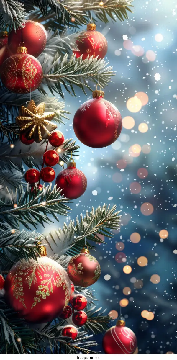 Christmas Tree With Red And Gold Ornaments