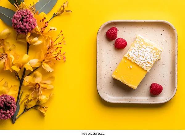 Yellow Background with Lemon Bar and Flowers