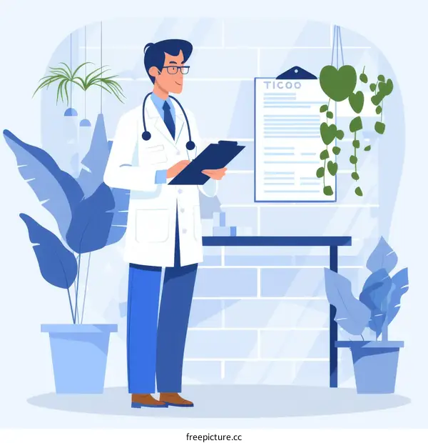 Male doctor in a white coat standing in a hospital room