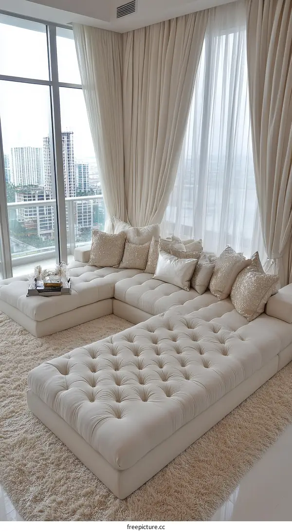 Modern Luxurious Sectional Sofa in Cream