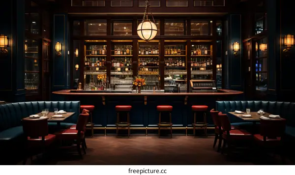 Elegant Dark Wood and Leather Bar Interior