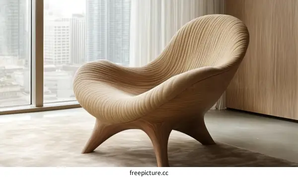 Modern Wooden Lounge Chair with Abstract Design