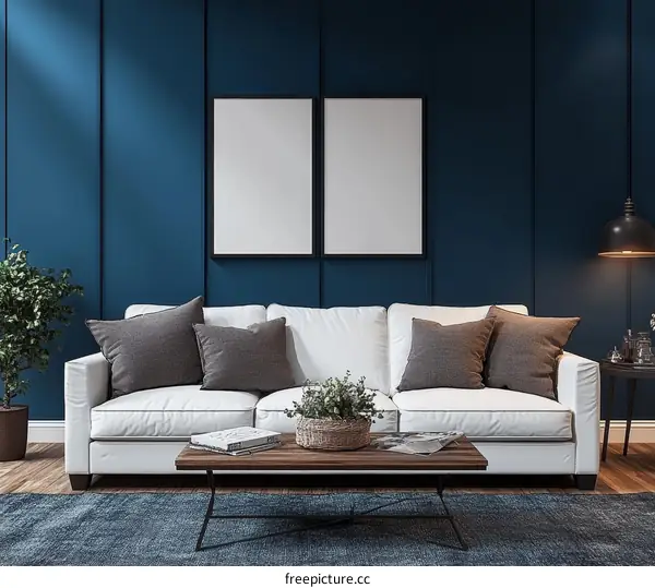 Modern Living Room Mockup with Blank Picture Frames