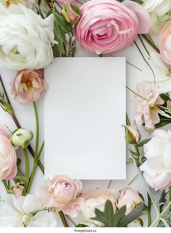 Blank notepaper with various kinds of flowers