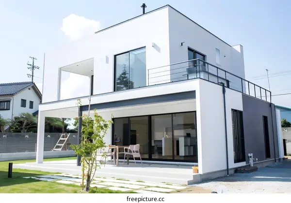 Modern White House with Patio and Lawn