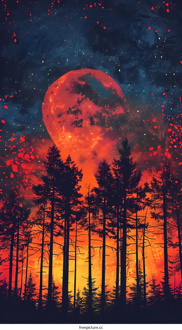 Red Moon Over the Forest