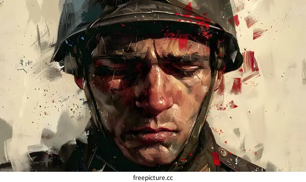 Portrait of a soldier wearing a helmet