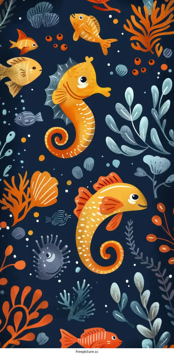 Underwater scene with cute sea creatures
