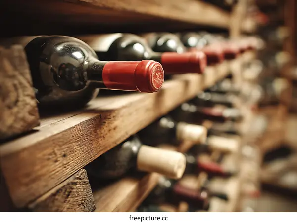 Wine Cellar Display of Wooden Shelves