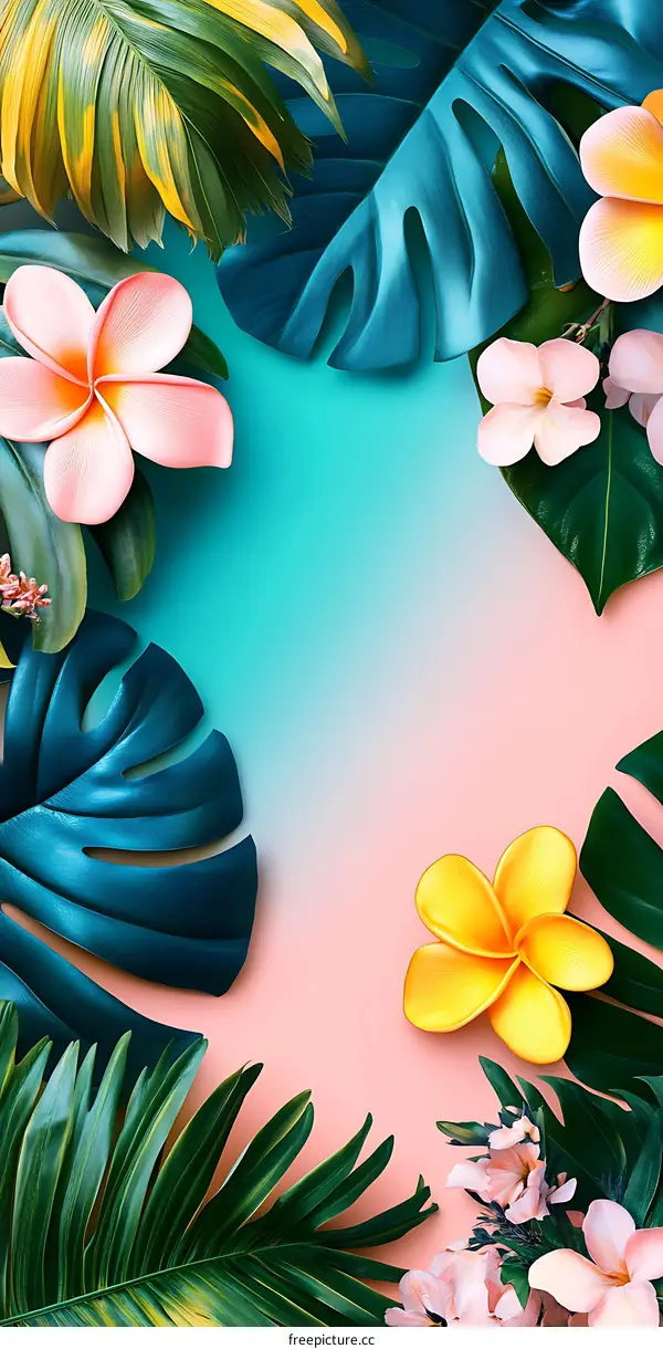 Tropical Leaf and Flower Background