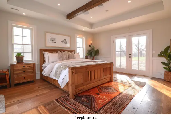 Rustic Master Bedroom with Wooden Furniture