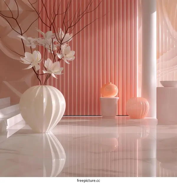 Elegant Pink Interior Design with Vase and Decorations