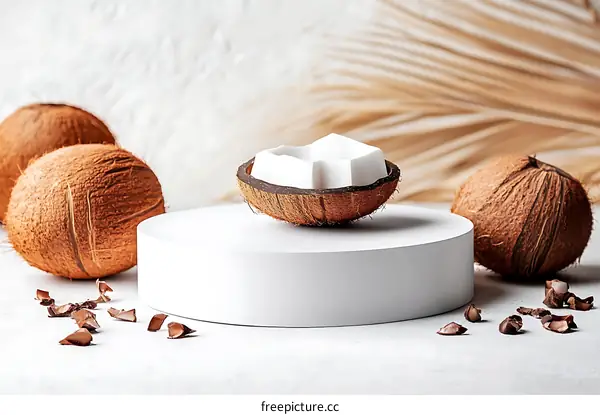 Coconut Product Display on White Pedestal