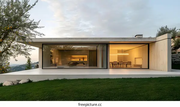 Modern Minimalist Concrete House with Large Windows