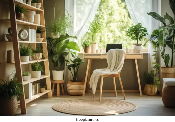 Indoor plants in a home office