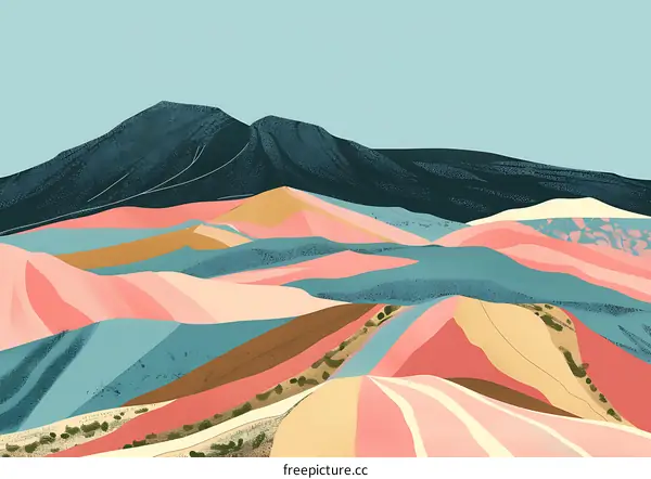 Abstract Mountain Landscape Illustration with Pink and Blue Colors